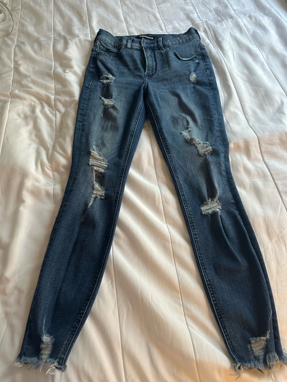 Express Dark Indigo Ripped Skinny Jeans